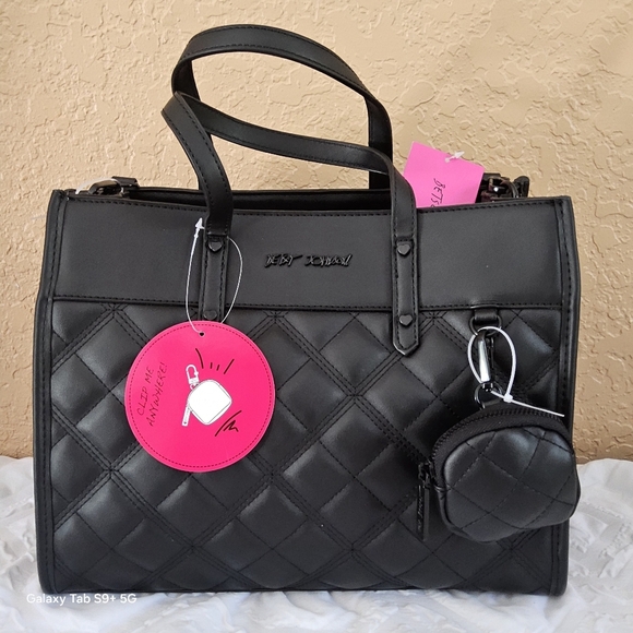 NWT BLACK XOBECCA BETSEY JOHNSON TOTE SHOULDER BAG w/POUCH - Picture 8 of 15